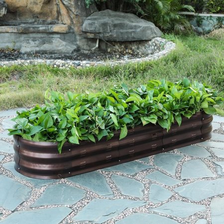 INVERNADERO LuxenHome 5.5-Ft Oval Brown Metal Garden Bed IN2684048
